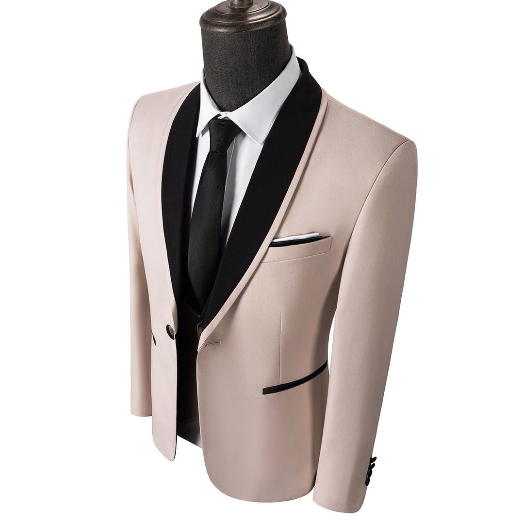 Formal 3 Pieces Mens Suit Flat Shawl Lapel Tuxedos (Blazer+vest+Pants) Mens Event Wear