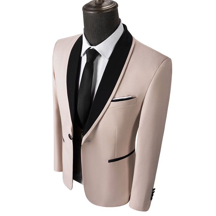 Formal 3 Pieces Mens Suit Flat Shawl Lapel Tuxedos (Blazer+vest+Pants) Mens Event Wear