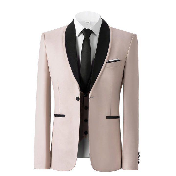 Formal 3 Pieces Mens Suit Flat Shawl Lapel Tuxedos (Blazer+vest+Pants) Mens Event Wear