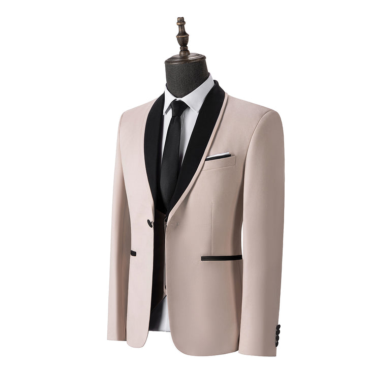 Formal 3 Pieces Mens Suit Flat Shawl Lapel Tuxedos (Blazer+vest+Pants) Mens Event Wear