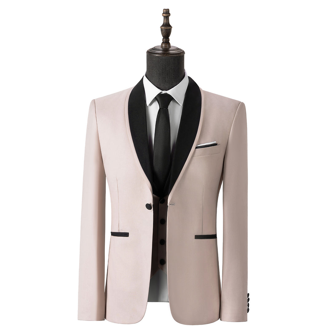 Formal 3 Pieces Mens Suit Flat Shawl Lapel Tuxedos (Blazer+vest+Pants) Mens Event Wear