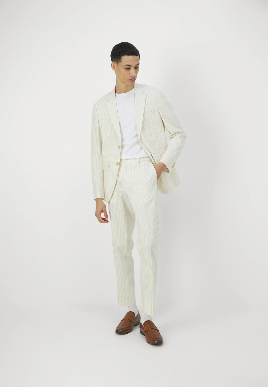 Formal Men's 2 Pieces Mens Suit Notch Lapel Striped Tuxedos (Blazer+Pants) mens event wear