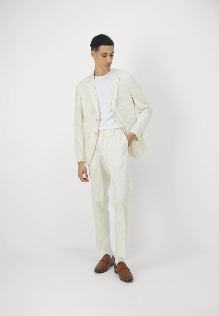 Formal Men's 2 Pieces Mens Suit Notch Lapel Striped Tuxedos (Blazer+Pants) mens event wear