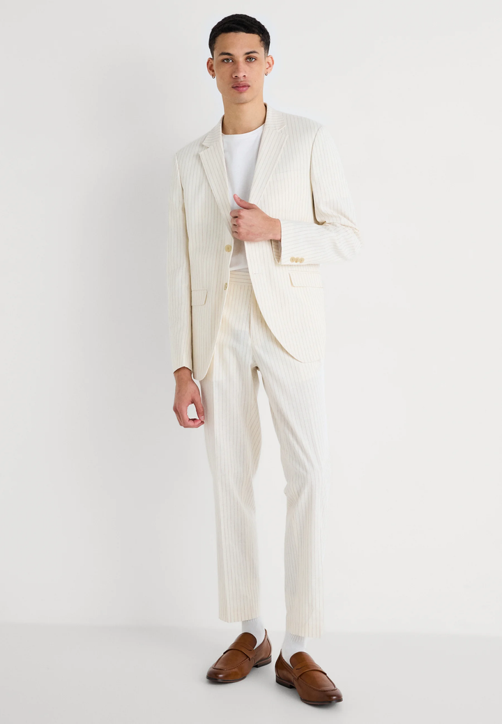 Formal Men's 2 Pieces Mens Suit Notch Lapel Striped Tuxedos (Blazer+Pants) mens event wear