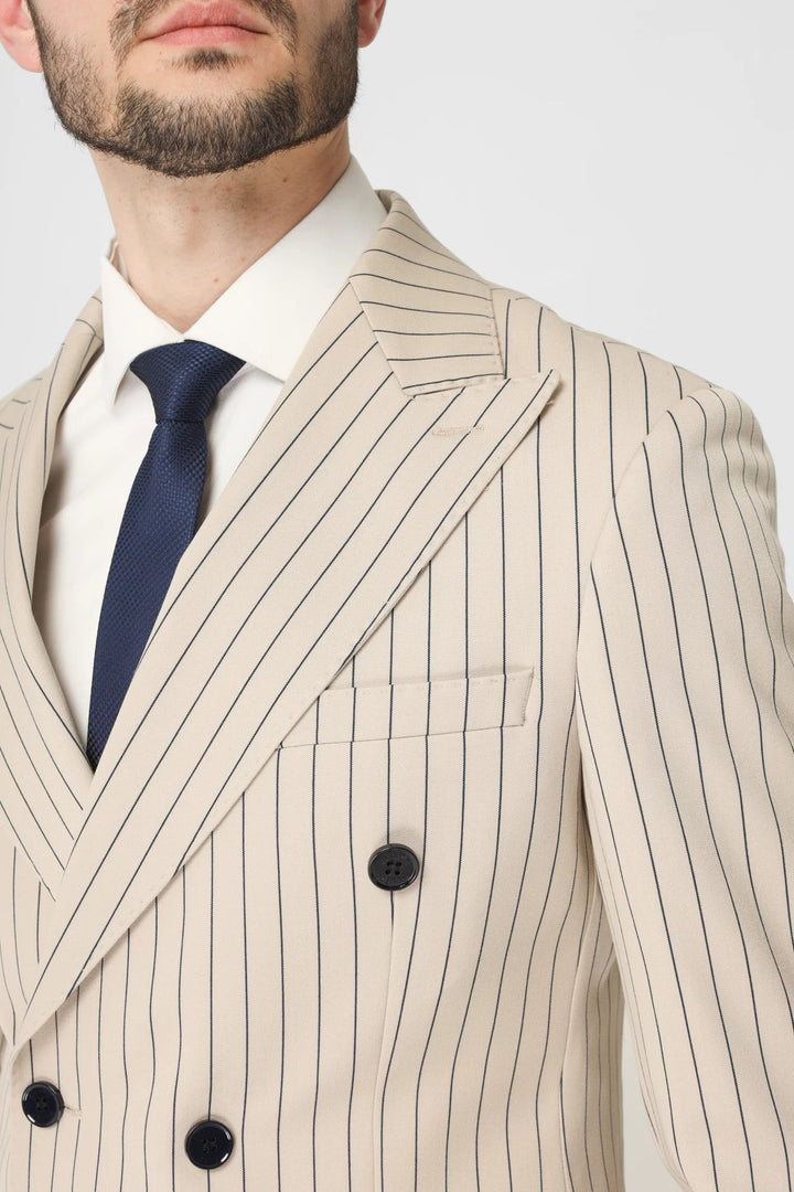 Formal Men's 2 Pieces Mens Suit Peak Lapel Striped Tuxedos (Blazer+Pants) mens event wear