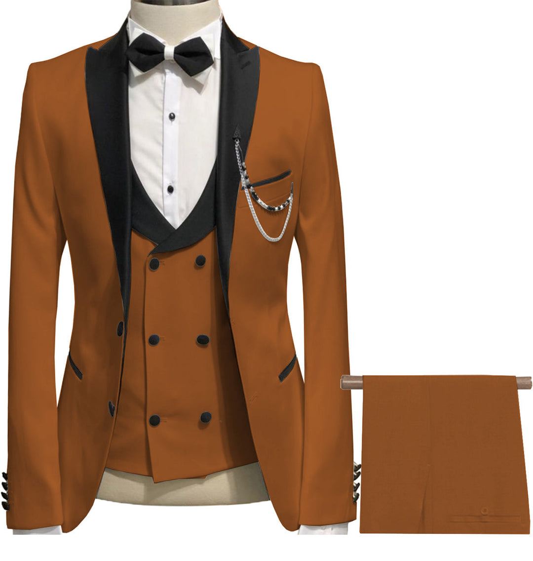 Formal Men's 3 Piece Men's Suit Solid Color Flat Peak Lapel Tuxedo (Blazer + Vest + Pants) mens event wear
