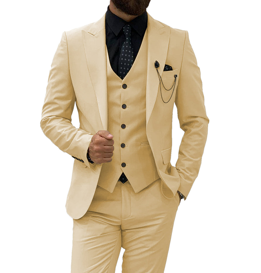 Formal Men's 3 Pieces Flat Slim Fit Peak Lapel Tuxedos For wedding (Blazer+vest+Pants) mens event wear