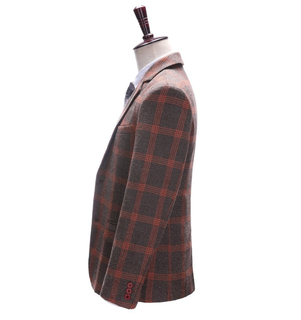 Formal Men's Burgundy Plaid Notch Lapel Blazer mens event wear