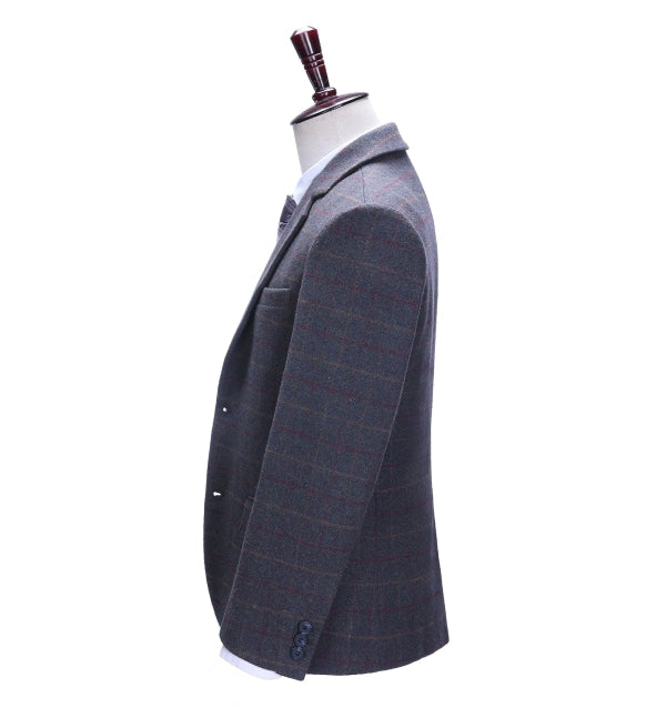 Formal Men's Dark Grey Plaid Notch Lapel Blazer mens event wear