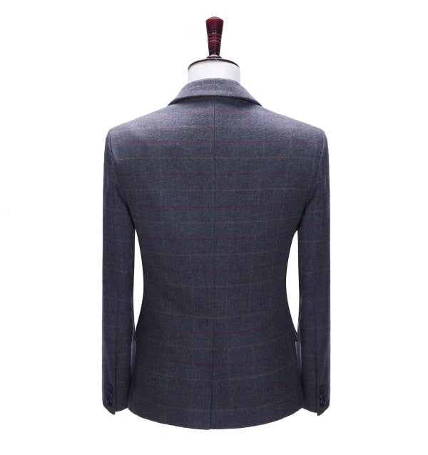 Formal Men's Dark Grey Plaid Notch Lapel Blazer mens event wear