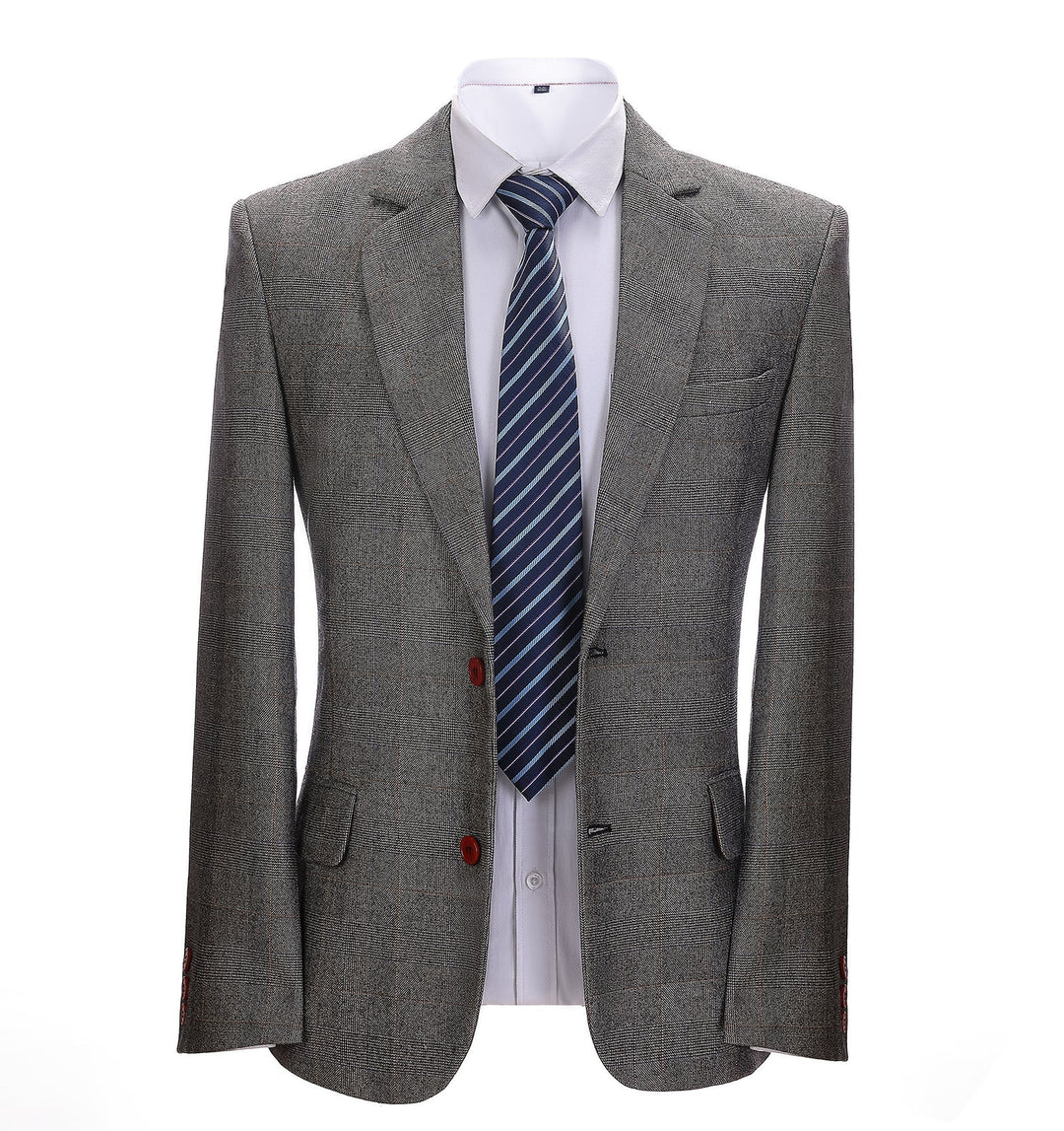 Formal Men's Grey Notch Lapel Blazer Business Plaid Jacket mens event wear