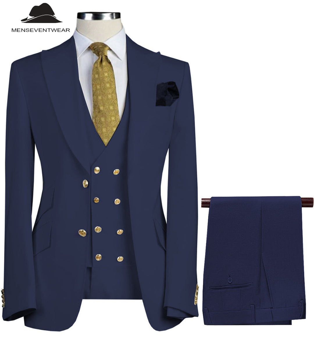 Formal Men's Suit 3 Piece Peak Lapel Solid Color Tuxedo Wedding (Blazer + Vest + Pants) mens event wear
