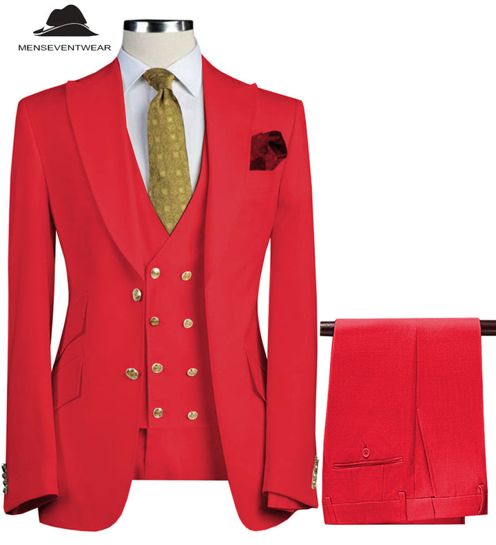 Formal Men's Suit 3 Piece Peak Lapel Solid Color Tuxedo Wedding (Blazer + Vest + Pants) mens event wear