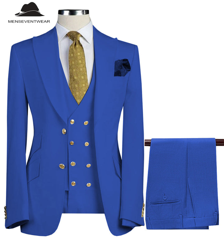 Formal Men's Suit 3 Piece Peak Lapel Solid Color Tuxedo Wedding (Blazer + Vest + Pants) mens event wear