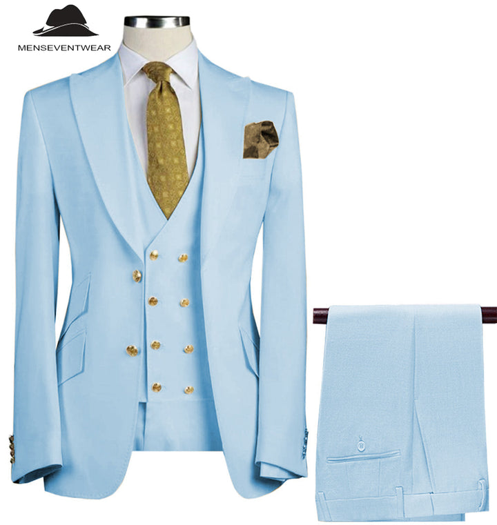 Formal Men's Suit 3 Piece Peak Lapel Solid Color Tuxedo Wedding (Blazer + Vest + Pants) mens event wear