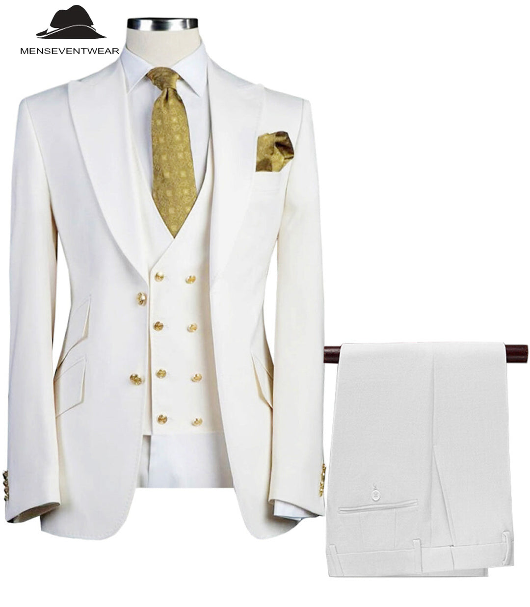 Formal Men's Suit 3 Piece Peak Lapel Solid Color Tuxedo Wedding (Blazer + Vest + Pants) mens event wear