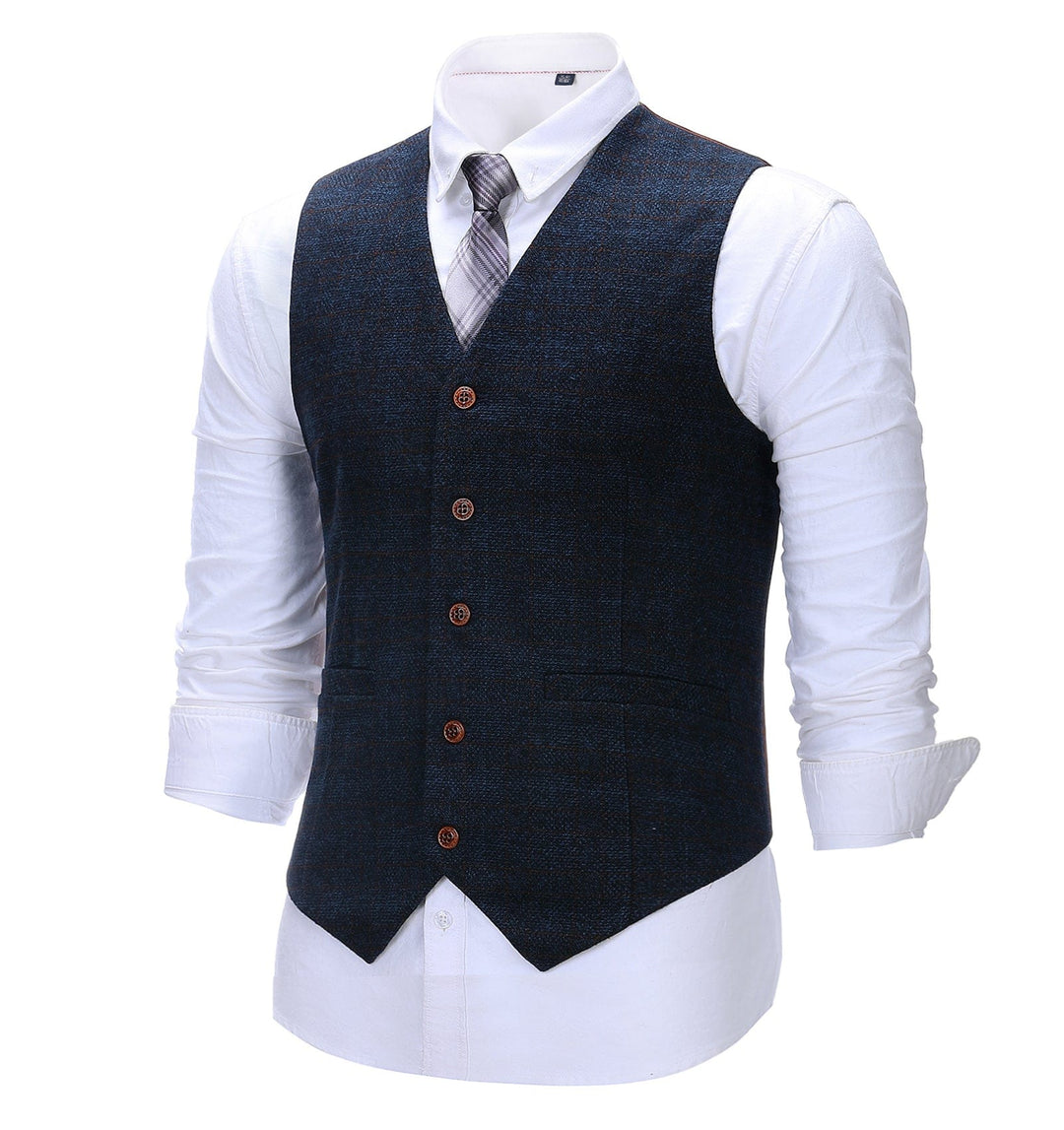 Formal Men's Suit Vest Navy Plaid V Neck Waistcoat mens event wear