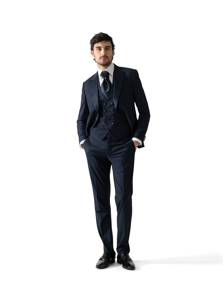 Formal Men's Suits Slim Fit 3 Pieces Peak Lapel Tuxedos (Blazer+Vest+ Pant) mens event wear