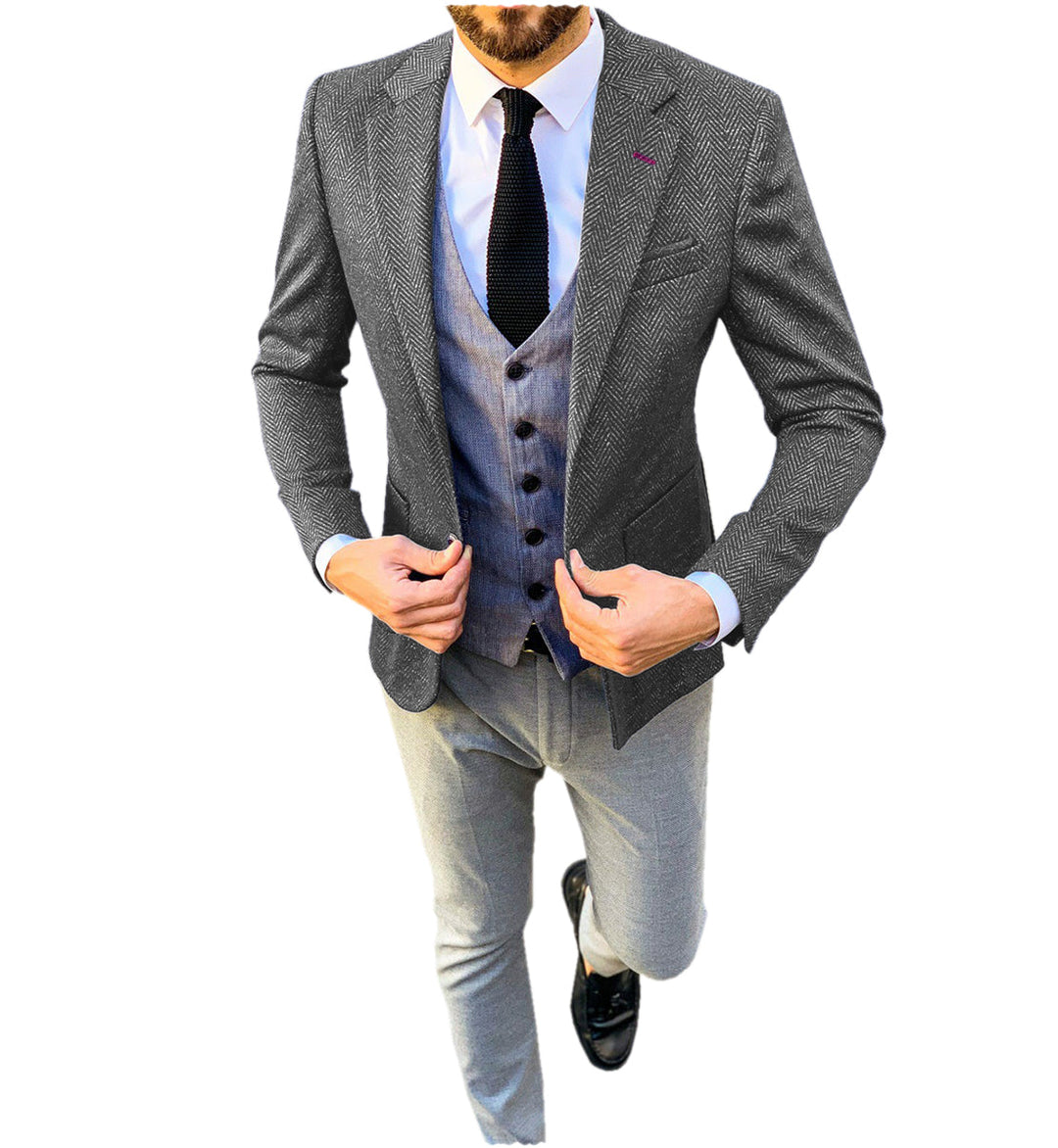 Formal Men's Wool Herringbone Notch Lapel Blazer mens event wear