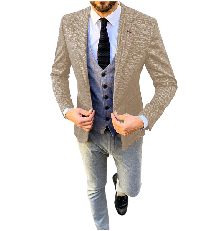 Formal Men's Wool Herringbone Notch Lapel Blazer mens event wear