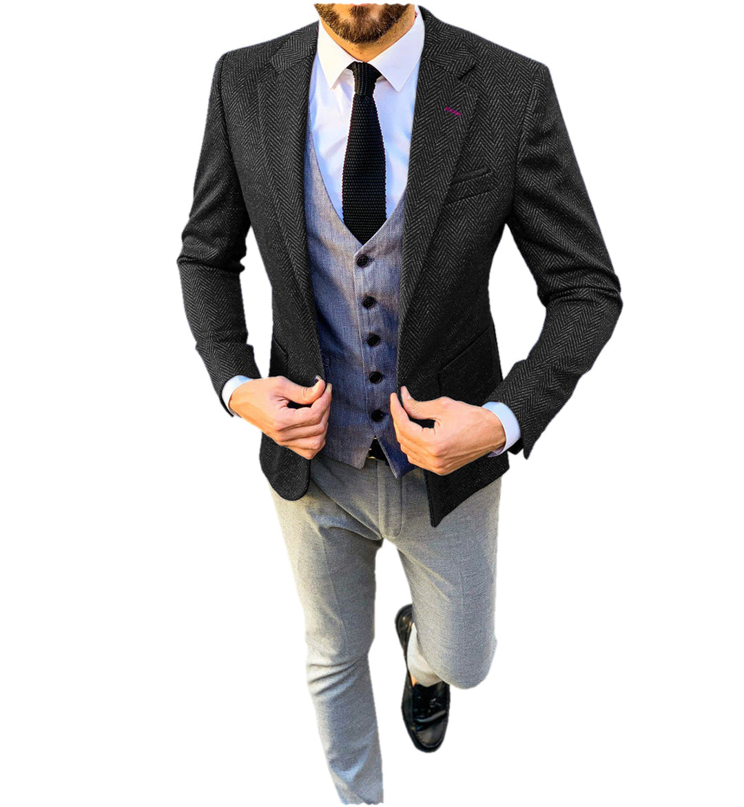 Formal Men's Wool Herringbone Notch Lapel Blazer mens event wear