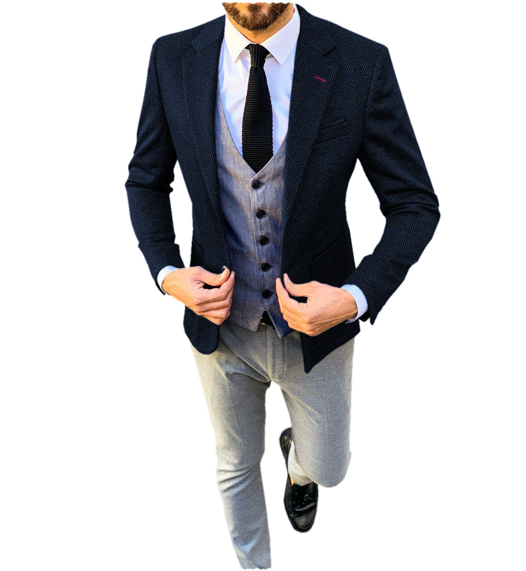 Formal Men's Wool Herringbone Notch Lapel Blazer mens event wear