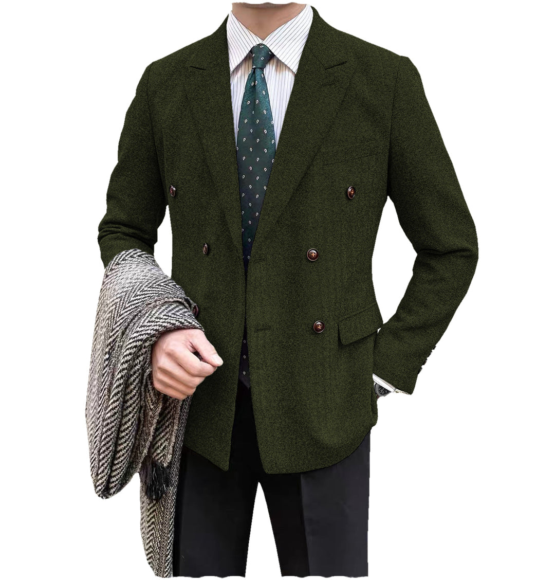 Formal Men's Wool Herringbone Peak Lapel Blazer mens event wear