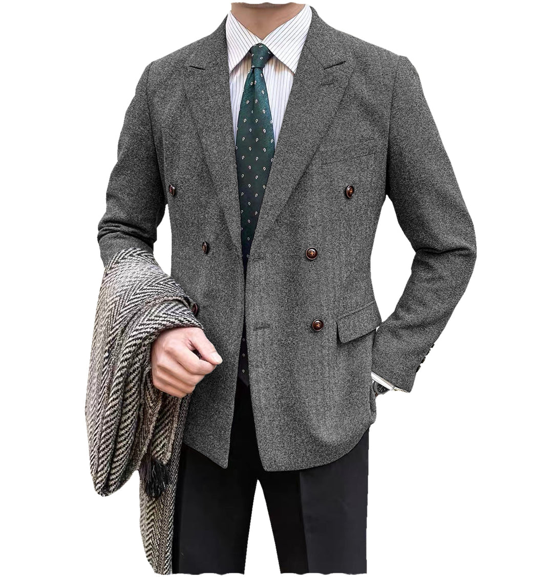 Formal Men's Wool Herringbone Peak Lapel Blazer mens event wear