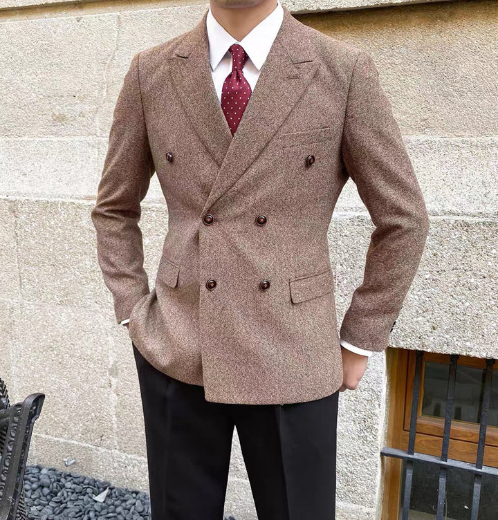 Formal Men's Wool Herringbone Peak Lapel Blazer mens event wear