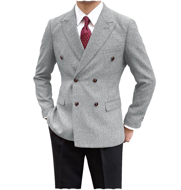 Formal Men's Wool Herringbone Peak Lapel Blazer mens event wear