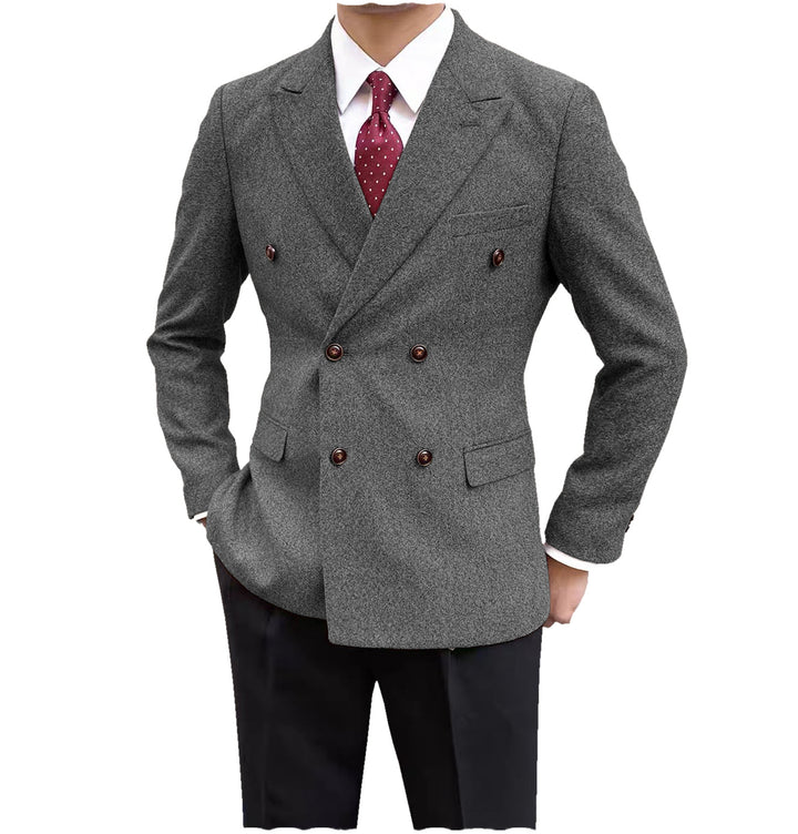 Formal Men's Wool Herringbone Peak Lapel Blazer mens event wear