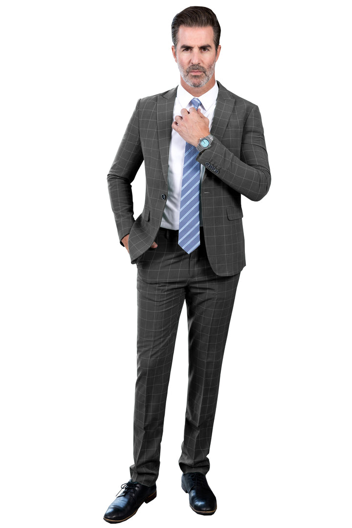 Formal Mens Suit 2 Pieces Business Plaid Solid Peak Lapel Tuxedos (Blazer+Pants) mens event wear
