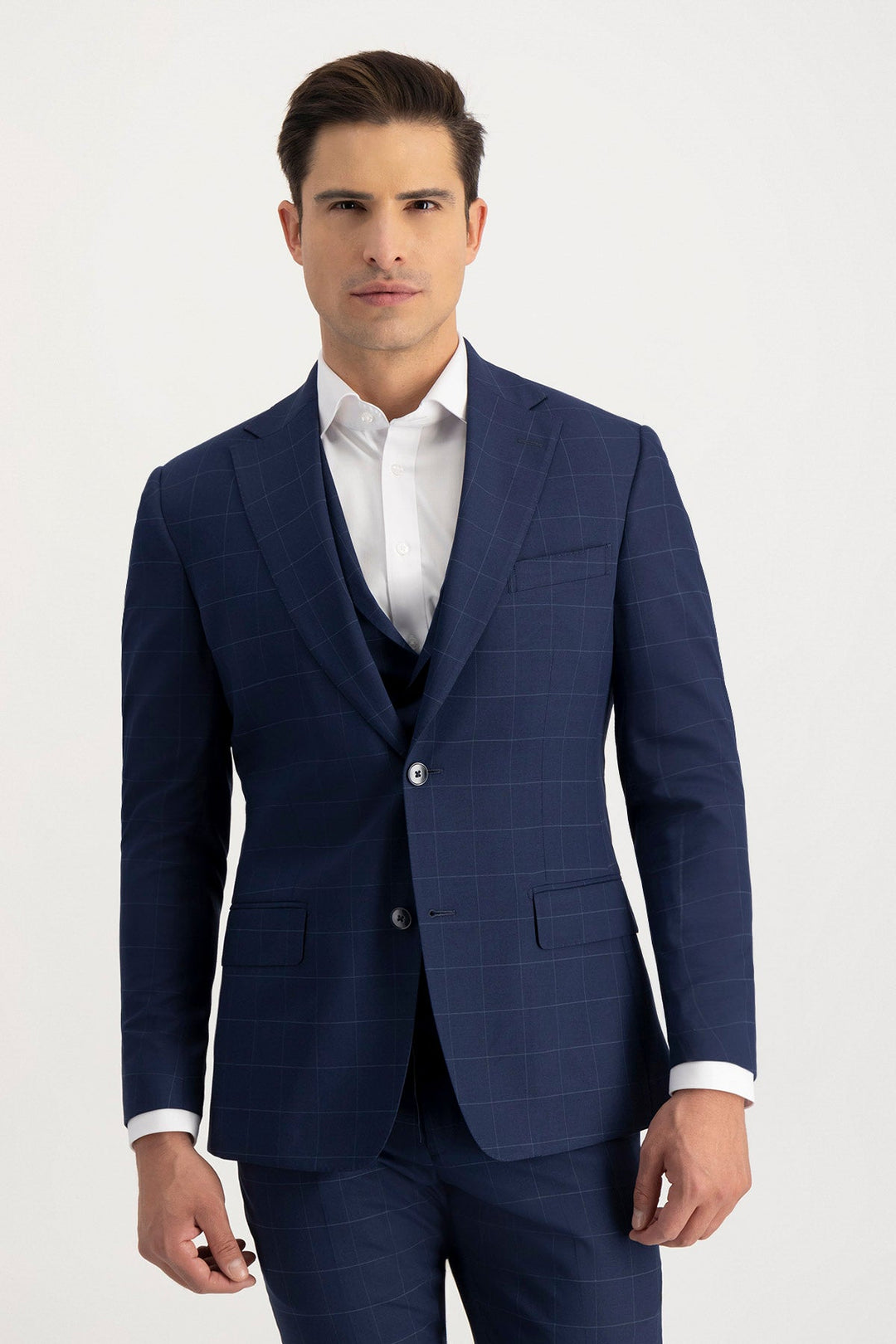 Formal Mens Suit 3 Pieces Business Plaid Solid Notch Lapel Tuxedos (Blazer+Vest+Pants) mens event wear