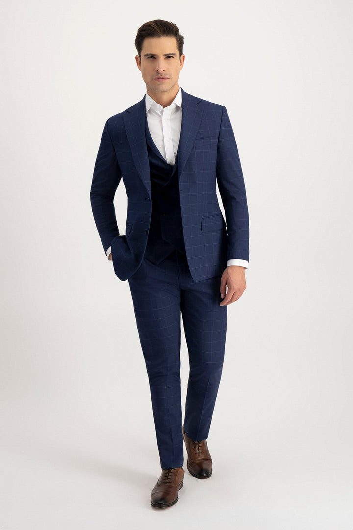 Formal Mens Suit 3 Pieces Business Plaid Solid Notch Lapel Tuxedos (Blazer+Vest+Pants) mens event wear