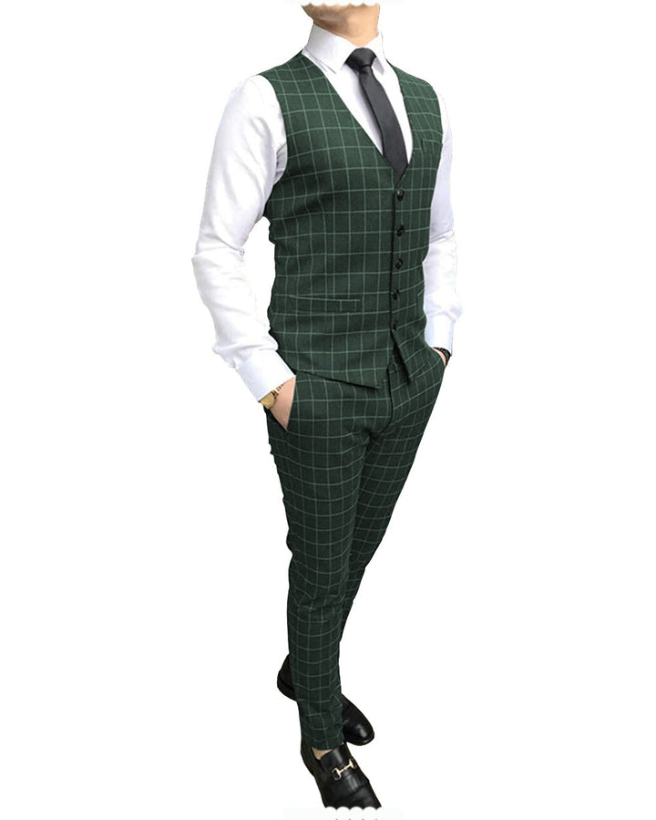 Formal Mens Suit Notch Lapel Blazer Plaid 2 Pieces (Vest+Pants) mens event wear