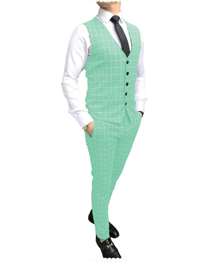 Formal Mens Suit Notch Lapel Blazer Plaid 2 Pieces (Vest+Pants) mens event wear