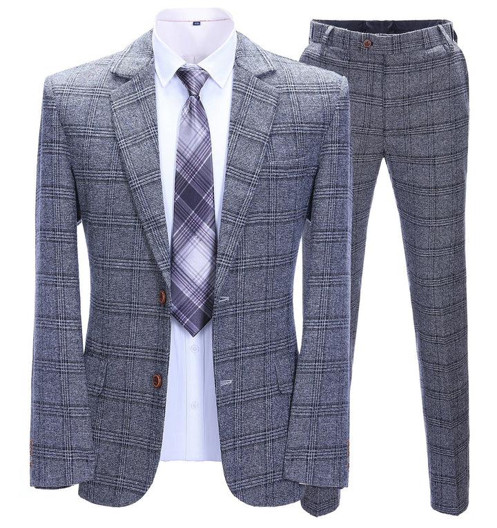 Men's 2 Pieces Formal Grey Plaid Notch Lapel Tuxedos for Wedding(Blazer+Pants) mens event wear