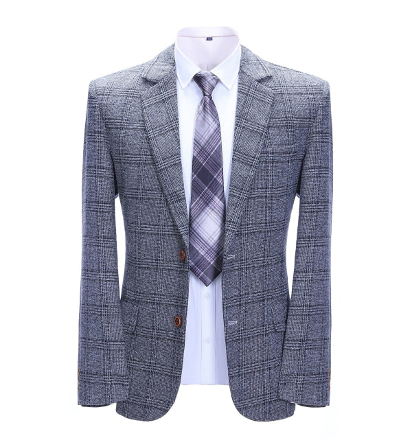 Men's 2 Pieces Formal Grey Plaid Notch Lapel Tuxedos for Wedding(Blazer+Pants) mens event wear