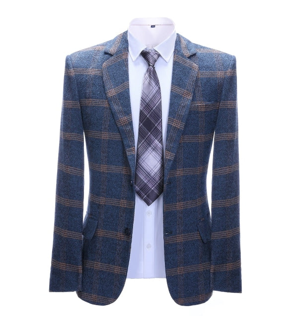 Men's 2 Pieces Formal Royal Blue Plaid Notch Lapel Tuxedos for Wedding(Blazer+Pants) mens event wear