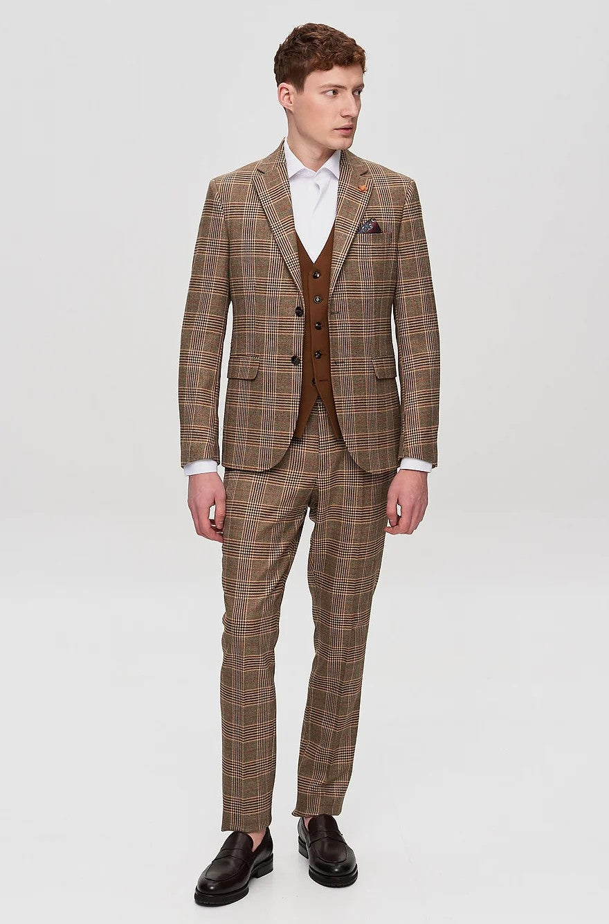 Men's 3 Pieces Formal Plaid Notch Lapel Suit (Blazer+Vest+Pants) mens event wear