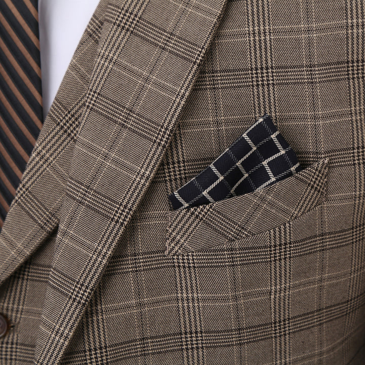 Men's 3 Pieces Formal Plaid Notch Lapel Suit (Blazer+vest+Pants) mens event wear