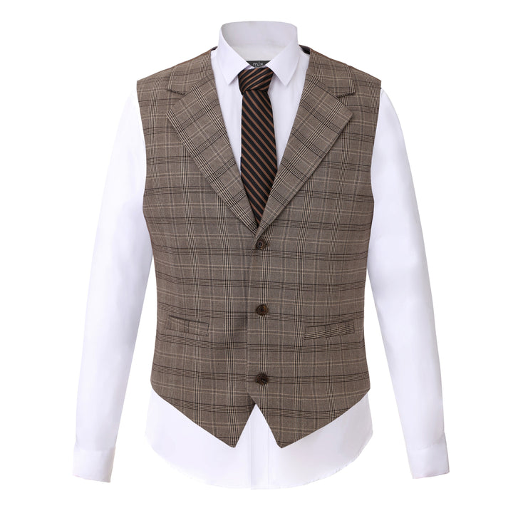 Men's 3 Pieces Formal Plaid Notch Lapel Suit (Blazer+vest+Pants) mens event wear