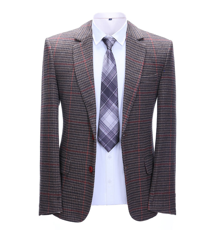 Men's Business 2 Pieces Formal Coffee Plaid Notch Lapel Tuxedos for Wedding(Blazer+Pants) mens event wear