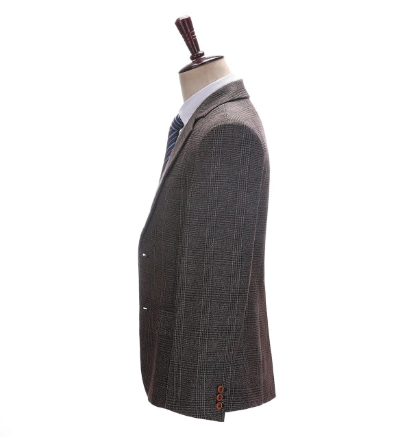 Men's Business 3 Pieces Formal Dark Coffee Tweed Notch Lapel Suit (Blazer+vest+Pants) Adam Reed