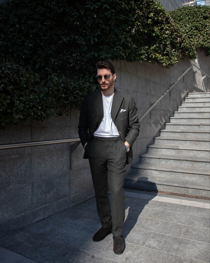 Men's Casual 2 Pieces Mens Suit Classic Tweed Peak Lapel Tuxedos (Blazer+Pants) mens event wear