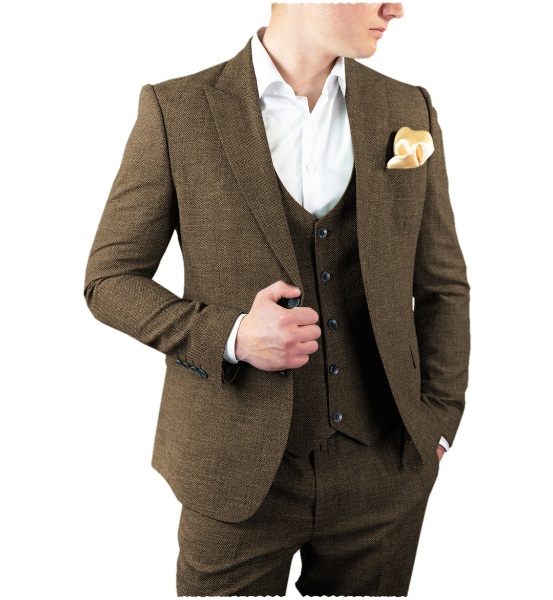 Men's Casual 3 Pieces Mens Suit Classic Tweed Peak Lapel Tuxedos (Blazer+vest+Pants) mens event wear