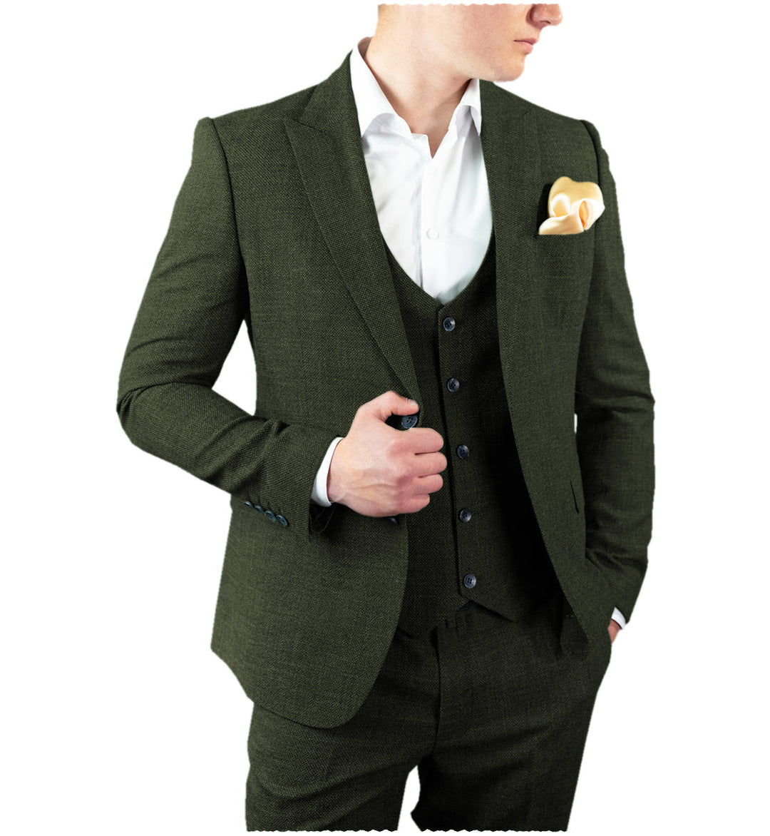 Men's Casual 3 Pieces Mens Suit Classic Tweed Peak Lapel Tuxedos (Blazer+vest+Pants) mens event wear