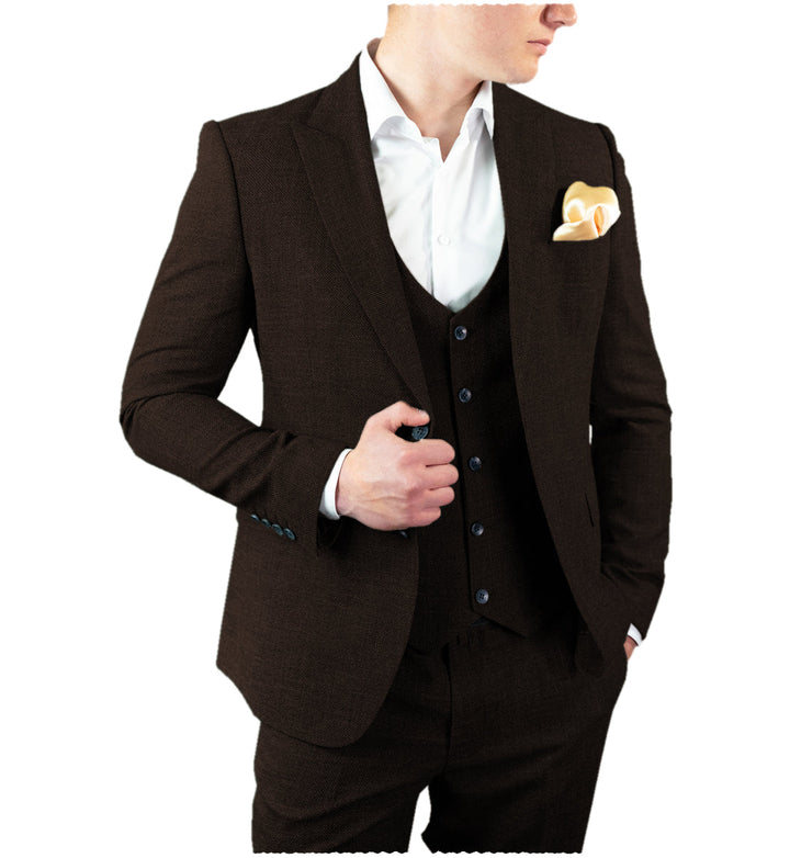 Men's Casual 3 Pieces Mens Suit Classic Tweed Peak Lapel Tuxedos (Blazer+vest+Pants) mens event wear