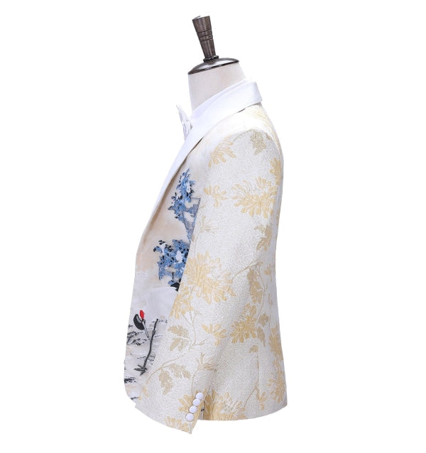 Men's Casual Chinoserie Patterned Shawl Lapel  Blazer mens event wear