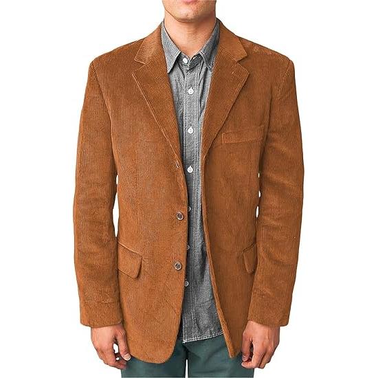 Men's Casual Corduroy Suit Retro Slim Fit Notch Lapel Sports Jacket